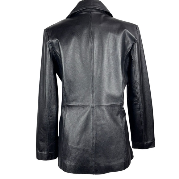 VINTAGE 90S NEW YORK & CO BLACK LEATHER NOTCHED COLLAR BUTTON DOWN BLAZER JACKET - Picture 6 of 13